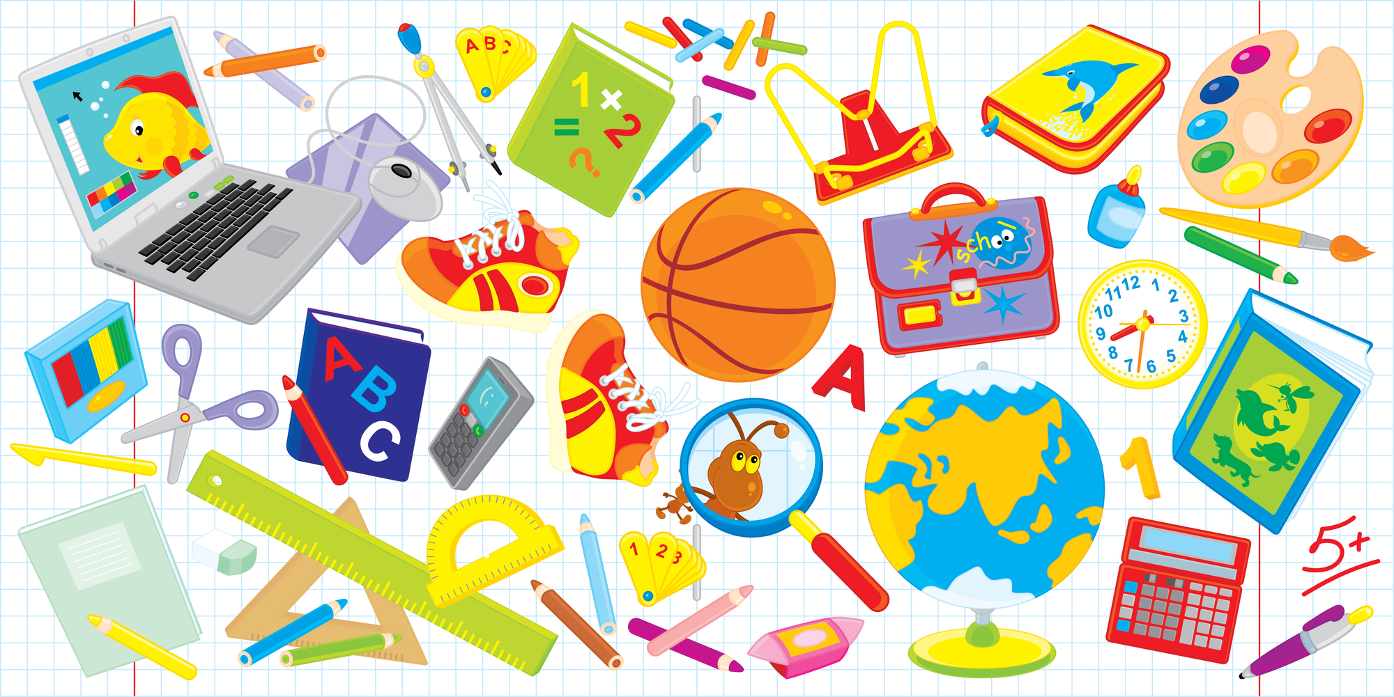 A collage of school based items